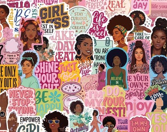 100pcs Black Girl Magic Stickers, Pink Melanin Girl Boss Quote Decals, Waterproof Vinyl For Kindle Planner, Women Empowerment Gift