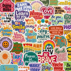 50pcs Positive Affirmations Stickers Inspirational Quote Doodle Decals Waterproof Vinyl for Planner Journal Laptop, Mental Health Gen Z Gift