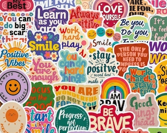 50 pegatinas con afirmaciones positivas, citas inspiradoras, calcomanías de vinilo impermeables para agenda, diario, portátil, salud mental, regalo para la generación Z