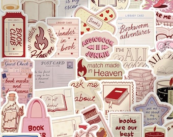 50pcs Book Lover Stickers, Vintage Library Card Quote Decals, Waterproof Vinyl For Kindle Insert iPad Case, Bookworm Gift