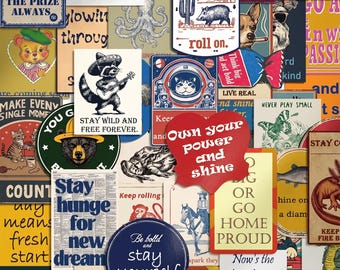 50pcs Retro Inspirational Quote Stickers, Vintage Animal Poster Art Decals, Waterproof Vinyl For Kindle Journal, Mood Booster Gift
