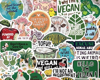 50pcs Vegan Activism Stickers, Friends Not Food Plant Powered Decals, Waterproof Vinyl For Kindle Water Bottle, Eco Activist Gift