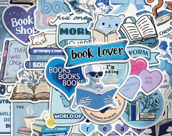50pcs Blue Bookish Sticker Pack for Kindle, Aesthetic Reading Decals, Booktok Bullet Journal Stickers