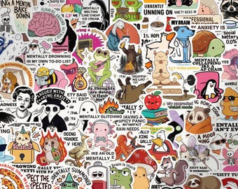 100 pegatinas de crisis mental, calcomanías de energía caótica descontrolada, vinilo impermeable para funda de Kindle o iPad, regalo para introvertidos neurospicy