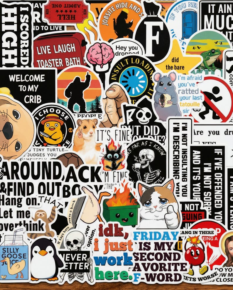 Sticker Joke Collection 50pcs Funny Meme Stickers, Unhinged Gen Z Aesthetic Decals, Waterproof ...