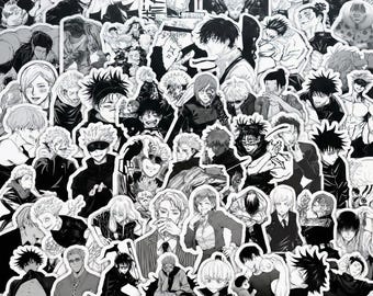 10/53 pegatinas de anime de magia oscura, calcomanías estéticas de manga en blanco y negro, vinilo impermeable para Kindle y portátil, regalo para otakus