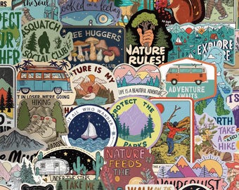 50pcs Nature Rules Stickers, Granola Girl Aesthetic Decals, Waterproof Vinyl For Kindle Hydro Flask, Camper Nature Lover Gift