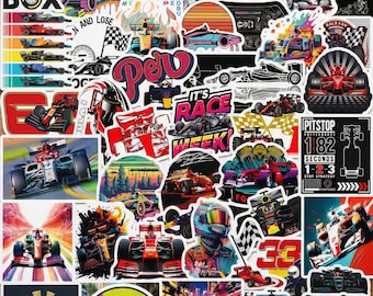 50 pegatinas de Fórmula 1, estilo Grand Prix Racer, vinilo mate impermeable para portátiles y equipaje, regalo para aficionados al automovilismo.