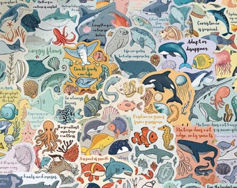 50 pegatinas de animales marinos, calcomanías estéticas Kawaii Kidcore, vinilo impermeable para Kindle, Bullet Journal, regalo para amantes de la playa en verano