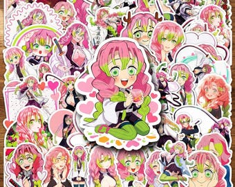 50pcs Pink Hair Anime Girl Stickers, Cute Waifu Manga Decals, Funny & Beautiful Chibi, Waterproof Vinyl Pack for Laptop Water Bottle