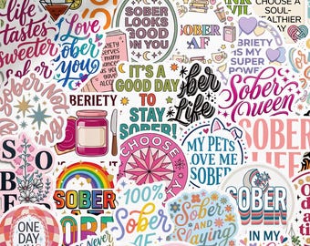 50pcs Sober Life Stickers, Alcohol Free Recovery Quote Decals, Waterproof Vinyl For Kindle Planner Laptop, Sobriety Milestone Gift