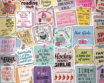 50pcs Smut Bookish Sticker Pack for Kindle, Spicy Romance Reading Decals, Girly Bullet Journal Stickers