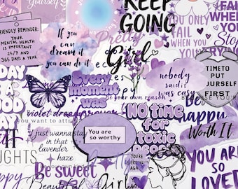 50pcs Purple Affirmation Stickers, Lavender Healing Era Quote Decals, Waterproof Vinyl Pack For Kindle Journal Laptop, Mental Health Gift
