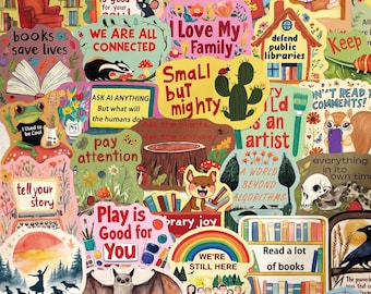 50pcs Bookish Affirmation Stickers, Read Banned Books Animal Decals, Waterproof Vinyl For Kindle Journal, Progressive Reader Gift