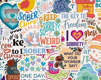 50pcs Sober Life Stickers, Sober AF One Day At A Time Decals, Waterproof Vinyl Pack For Kindle Laptop Planner, Sobriety Milestone Gift