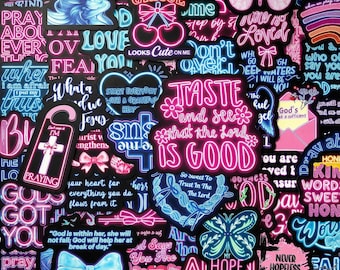 100pcs Christian Neon Sticker Pack for Kindle, Aesthetic Bullet Journal Decals, Y2K Girly Stickers