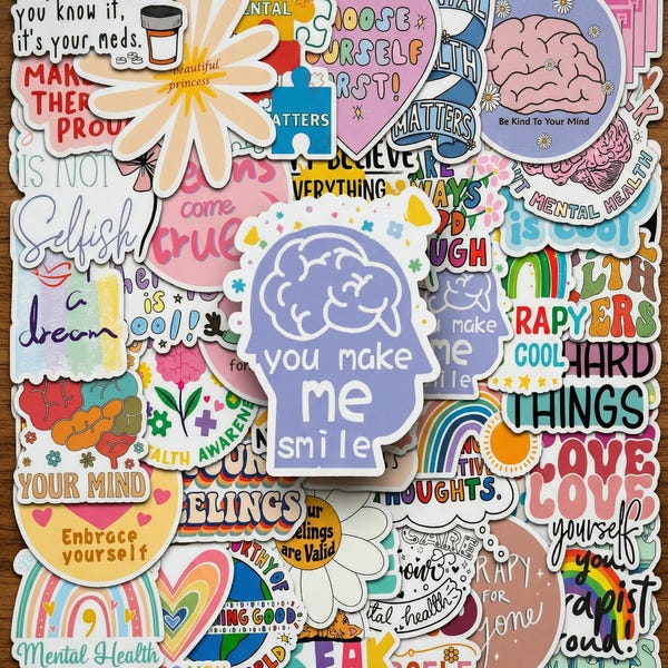 50 autocollants pour la santé mentale, citations positives, mots inspirants, vinyle imperméable pour ordinateur portable et agenda