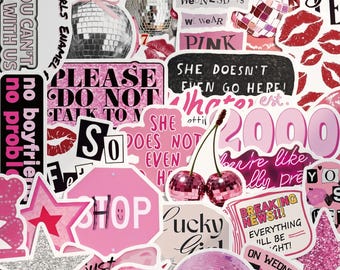 50pcs Y2K Sassy Girl Stickers, Pink Disco Ball 2000s Quote Decals, Waterproof Vinyl For Laptop Kindle Insert, Teen Gag Gift
