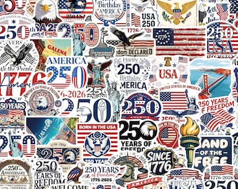 100pcs Patriotic America 250 Stickers, Bald Eagle Liberty Bell Decals, Waterproof Vinyl For Cooler Toolbox, Veterans Day Gift