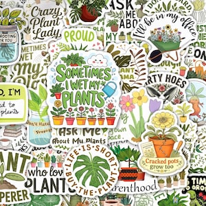 50pcs Funny Plant Lover Stickers, Crazy Plant Lady Potted Succulent Decals, Waterproof Vinyl For Kindle Planner Tumbler, Plant Mom Gag Gift