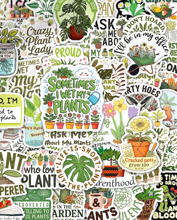 50pcs Funny Plant Lover Stickers, Crazy Plant Lady Potted Succulent Decals, Waterproof Vinyl For Kindle Planner Tumbler, Plant Mom Gag Gift