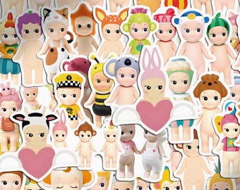 50pcs Kawaii Angel Baby Stickers, Blind Box Toy Figure Decals, Cute Animal Hat, Waterproof Vinyl Pack for Planner Laptop Water Bottle