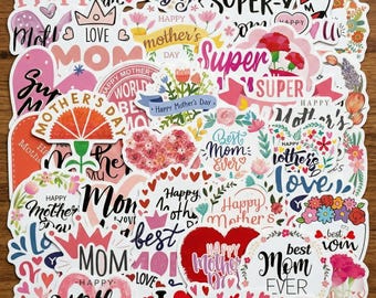 50 pegatinas de Feliz Día de la Madre, calcomanías tipográficas florales en tonos pastel, paquete de vinilo impermeable para agenda, diario, el mejor regalo para mamá.