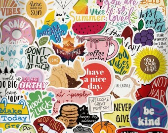 Paquete de 50 pegatinas con frases positivas para Kindle, calcomanías estéticas para bullet journal, pegatinas kawaii para chicas.