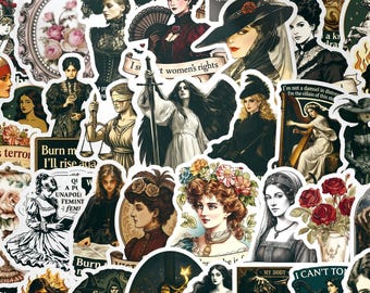50pcs Vintage Feminist Stickers, Dark Feminine Witch Quote Decals, Waterproof Vinyl For Kindle Journal Laptop, Women Empowerment Gift