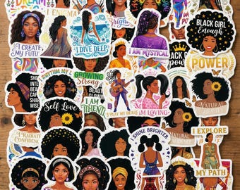 50 pegatinas Black Girl Magic, calcomanías de empoderamiento femenino feminista, pegatinas Melanin para agenda, vinilo impermeable para portátil y agenda.