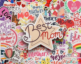 Paquete de 50 pegatinas de Feliz Día de la Madre, diseño floral suave y coqueto de vinilo impermeable para agenda o portátil, el mejor regalo de mamá de parte de su hija.