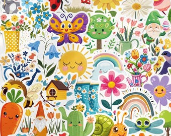 50pcs Cottagecore Spring Stickers, Kawaii Garden Bunny Gnome Decals, Waterproof Vinyl For Planner Journal Kindle, Soft Girl Gift