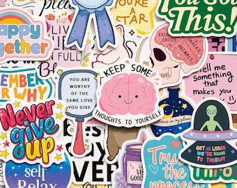 50 pegatinas con memes sobre salud mental, pegatinas con citas de terapia Brain Tabs, vinilo impermeable para portátil, Kindle, diario, regalo para tu mejor amiga de Neurospicy