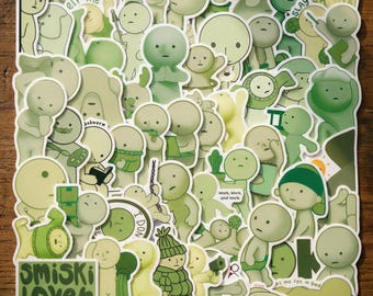 54 pegatinas de figuras verdes adorables, calcomanías de juguetes Kawaii para cajas sorpresa, espíritu nocturno peculiar, paquete de vinilo impermeable para agenda, computadora portátil y botella de agua