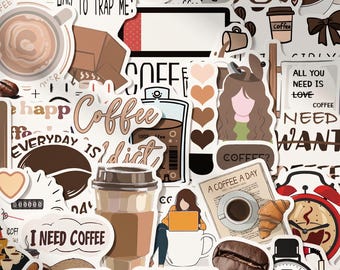50pcs Funny Coffee Addict Stickers, Iced Coffee IV Drip Skull Decals, Waterproof Vinyl For Laptop Kindle Insert, Caffeine Lover Gift