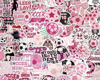 100pcs Pink Soccer Stickers, Coquette Preppy Aesthetic Decals, Waterproof Vinyl For Kindle Stanley Cup, Sports Girl Soccer Mom Gift