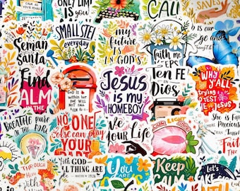 50pcs Christian Sticker Pack for Kindle, Aesthetic Bullet Journal Decals, Girly Floral Stickers