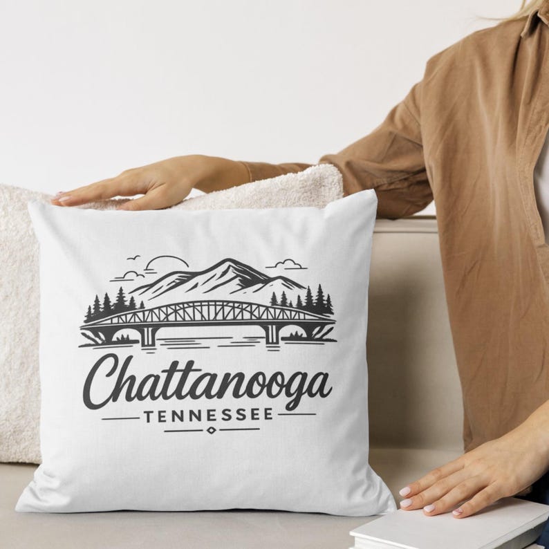Chattanooga Script Lettering Chattanooga Tennessee Minimal Line Art PNG | Mountain & Bridge Outline ...