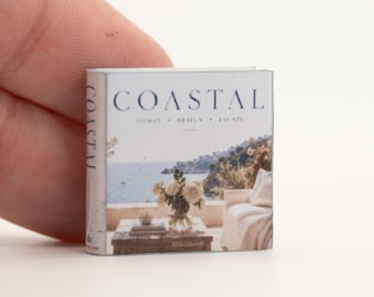 Libro de mesa de centro en miniatura / Escala 1:12 / Estilo costero / Decoración para sala de estar de casa de muñecas