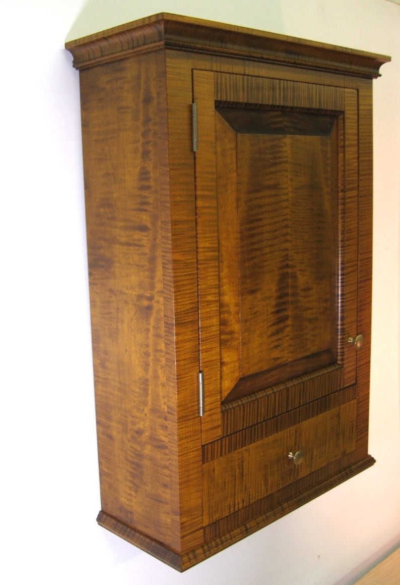 Tiger Maple Spice Cabinet Wall Cupboard with Drawer image 5