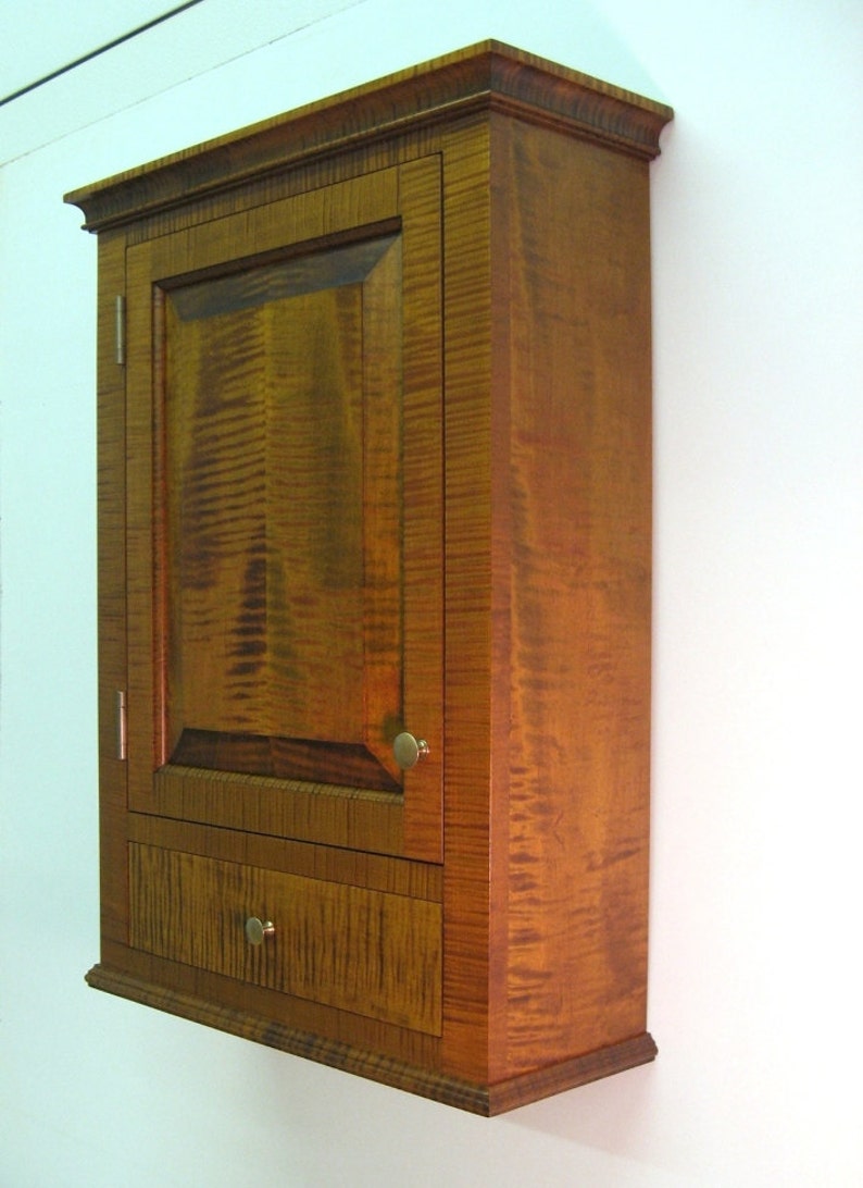 Tiger Maple Spice Cabinet Wall Cupboard with Drawer image 4