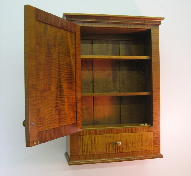 Tiger Maple Spice Cabinet Wall Cupboard with Drawer image 2