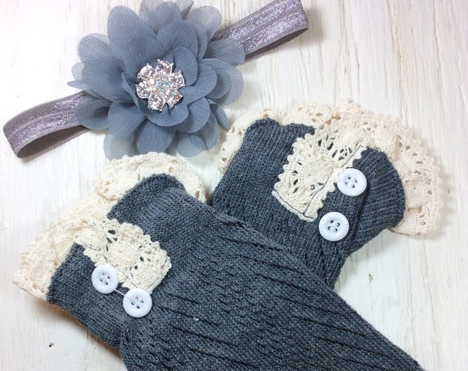 Baby Girl Leg Warmers Lace Legwarmers Charcoal Gray Grey Ivory Etsy