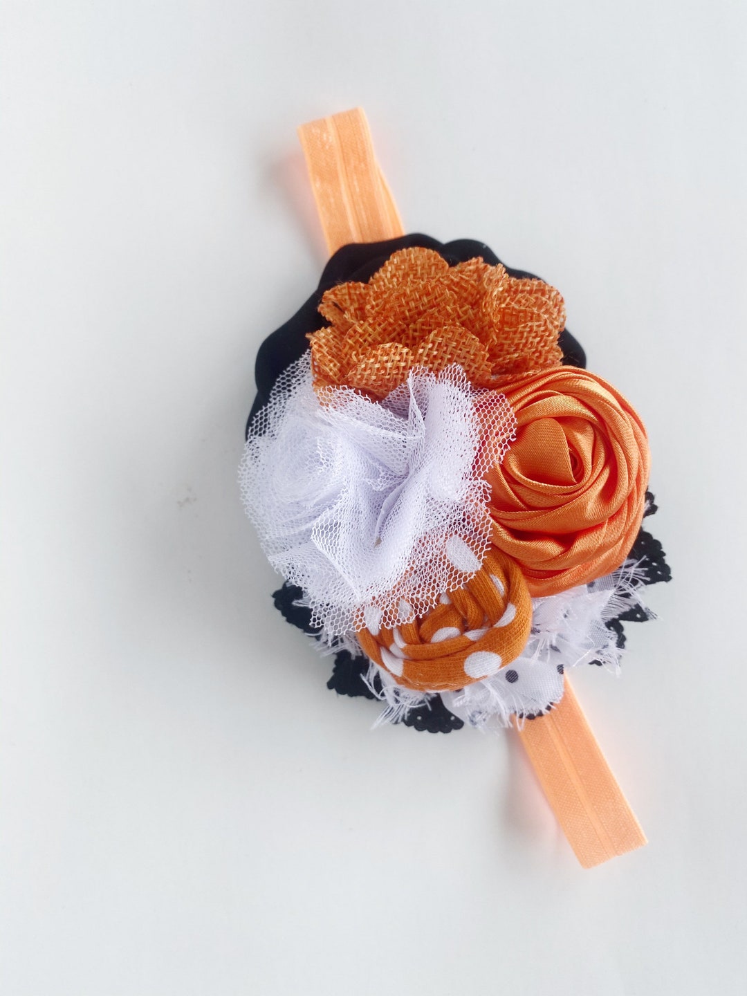 Autumn Orange Black White Flower Headband Baby Headband Toddler ...