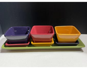 Pampered Chef Simple Additions Multicolor Keramische 7-delige Serveerset met Schalen en Dienblad