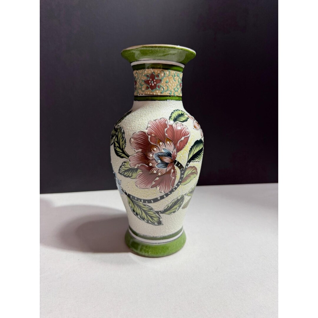 Vintage Porcelain Moriage Floral Bud Vase Textured Beaded Hand Painted ...