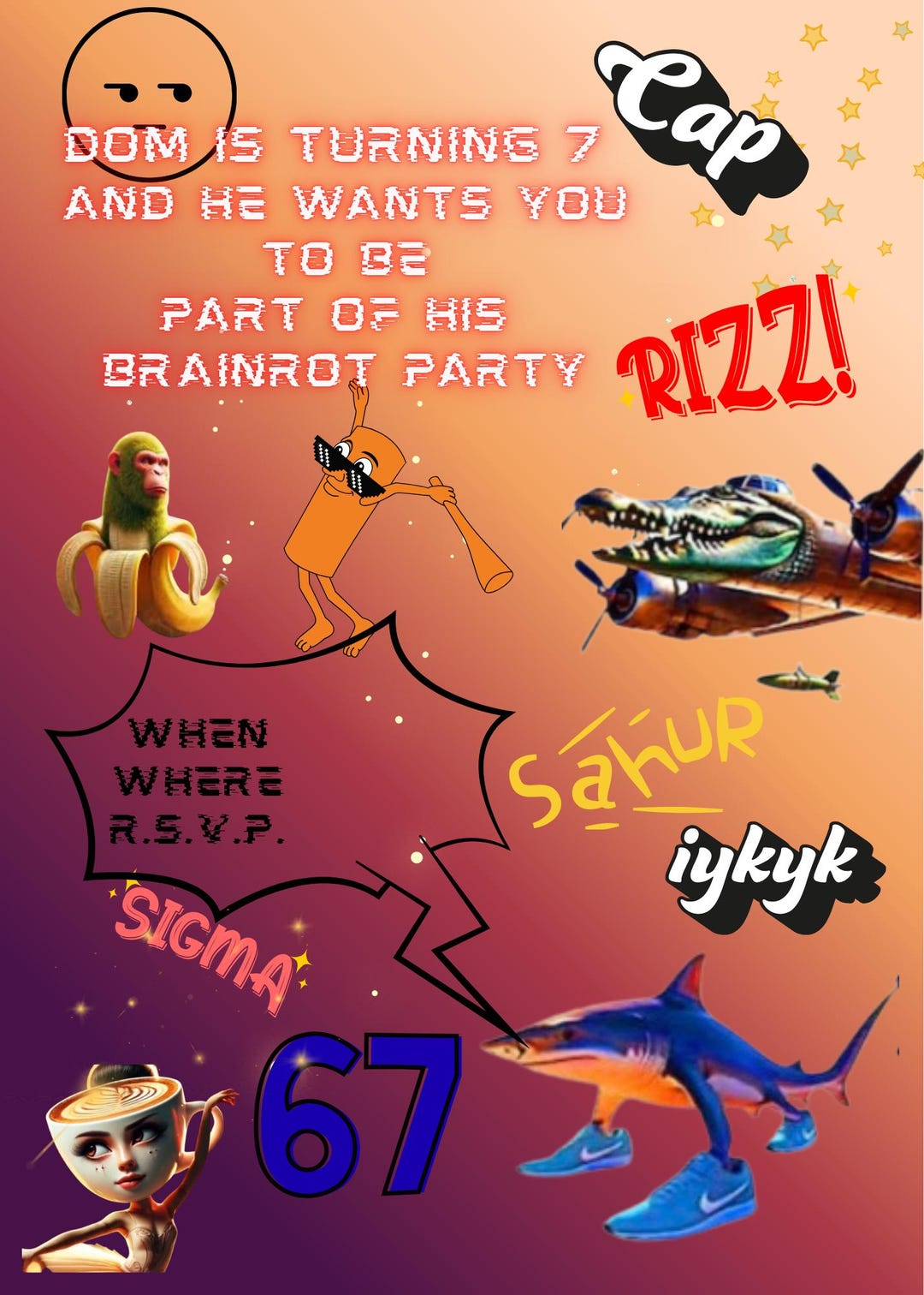 Brain Rot Edge Rizz Brain Rot Birthday Party Invite | Skibidi Ohio Rizz Theme | Viral Meme ...