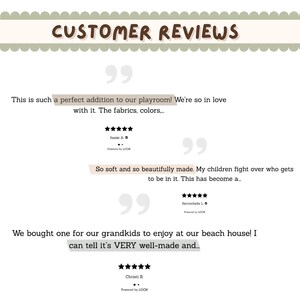 May include: A graphic with the text "CUSTOMER REVIEWS" at the top. The image displays customer testimonials with star ratings and quotes about a product's quality and appeal.