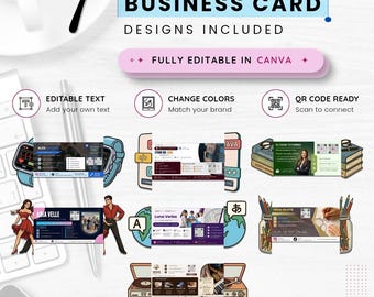 Education Training Foldable Business Card Templates | 7 Canva Designs (Digital Download)