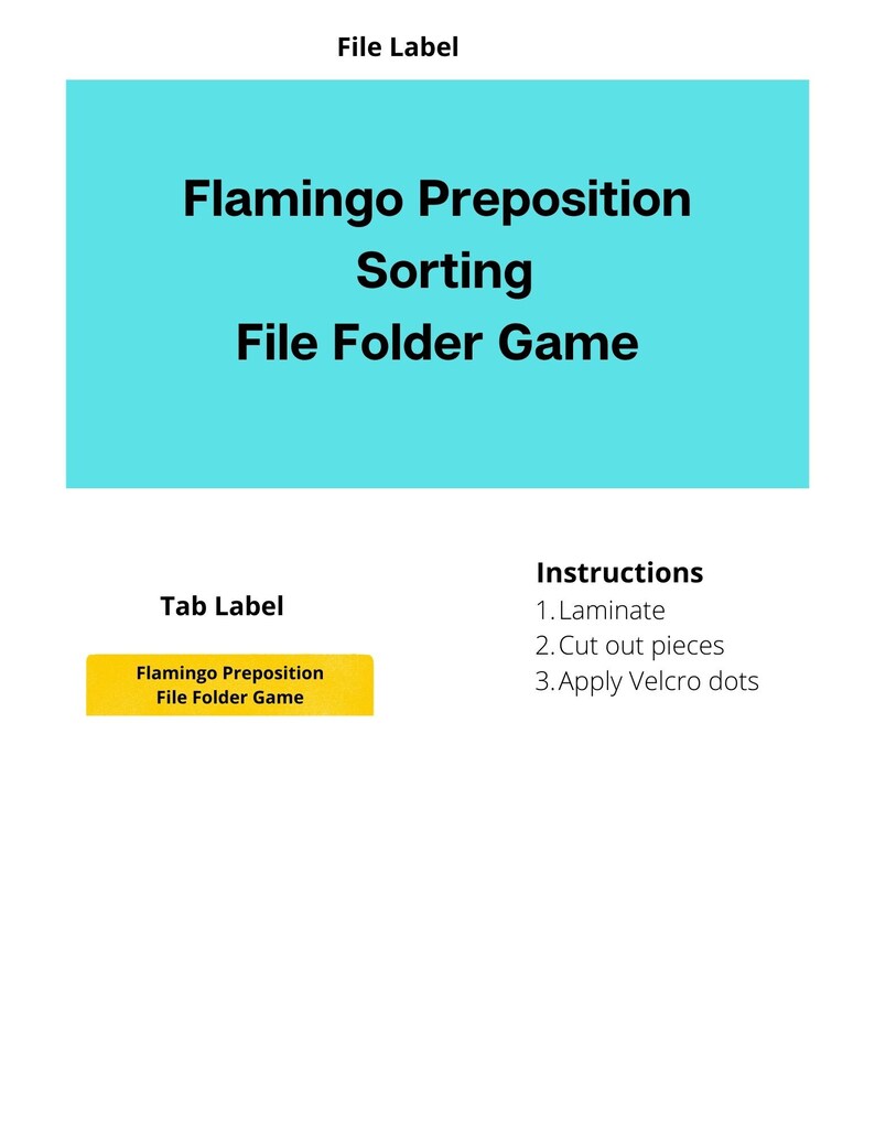 Flamingo Fun Preposition Sorting File Folder Game Etsy